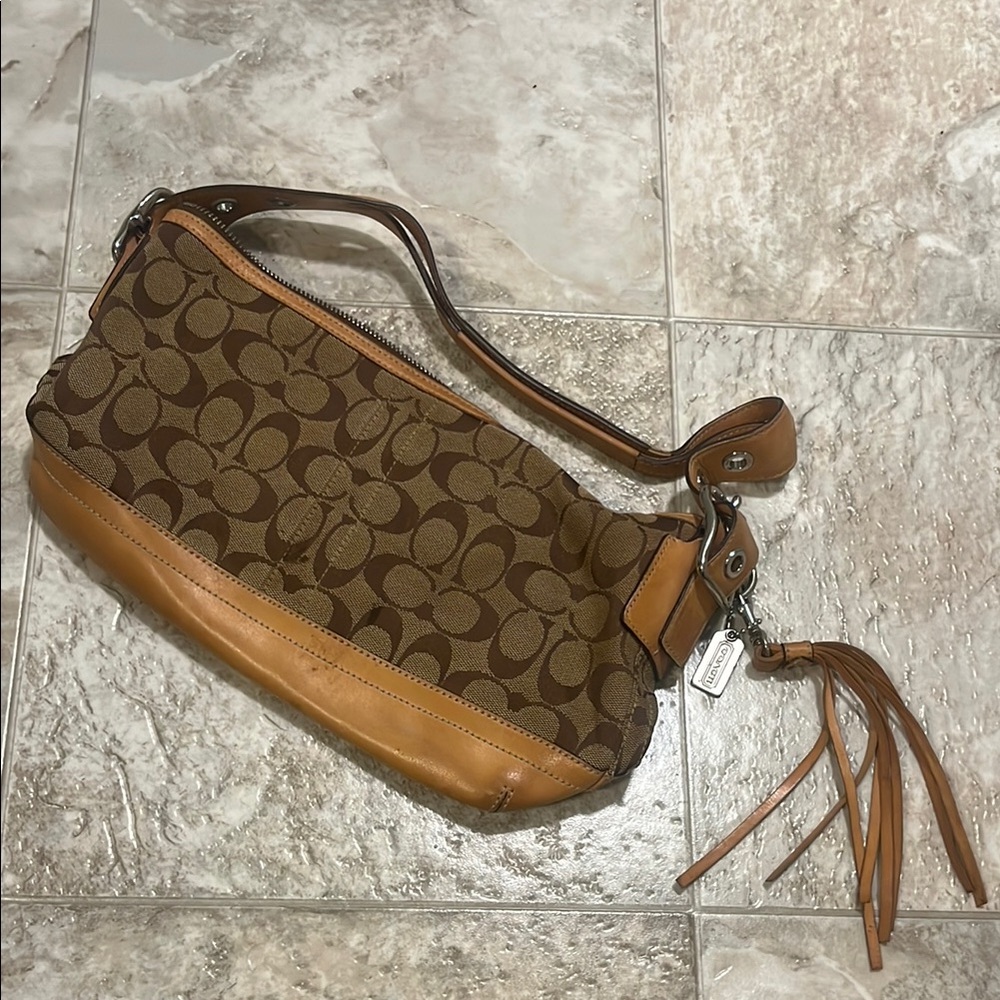 Coach Signature Brown and Tan Shoulder Bag